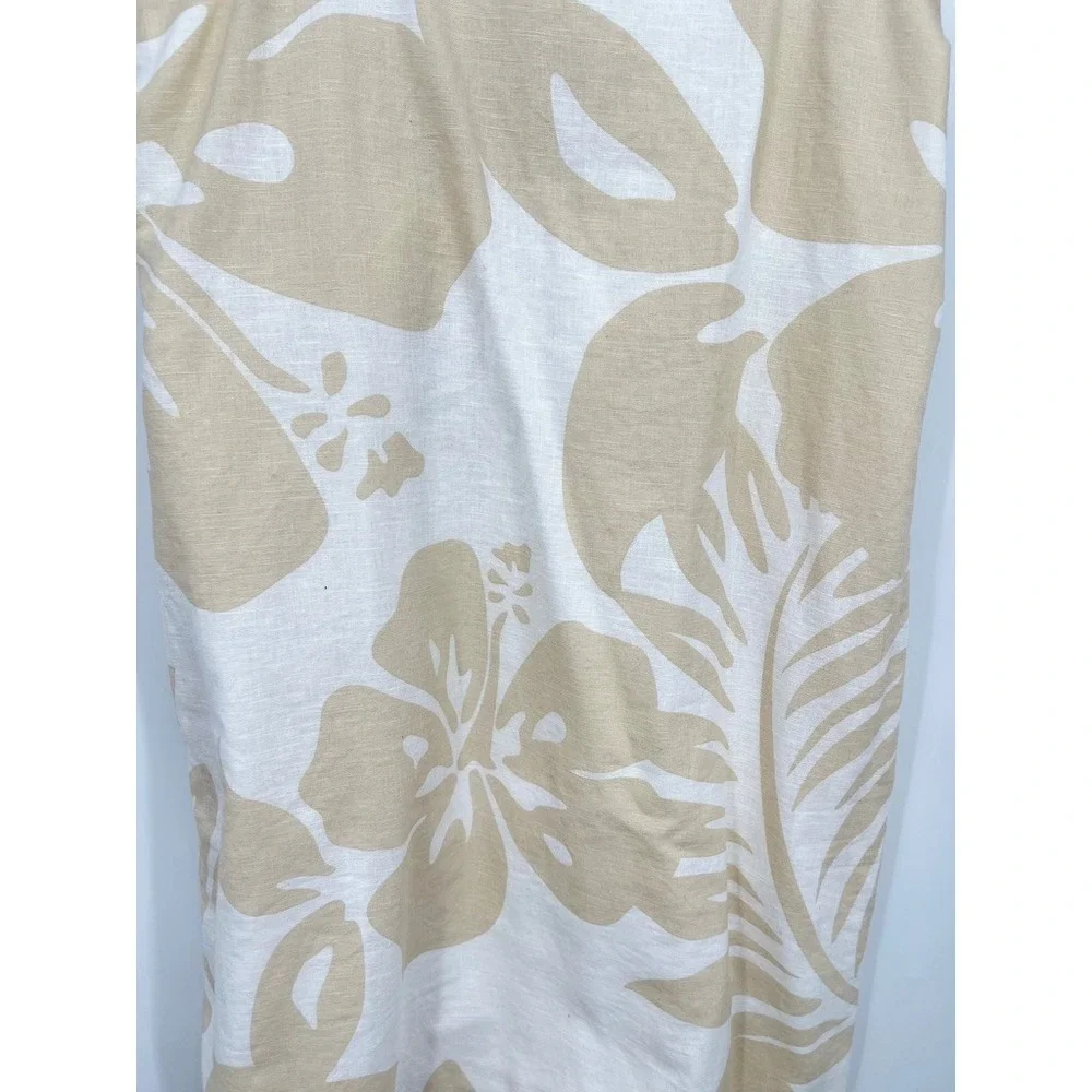 Gap Kids XXL Linen Blend Tropical Hibiscus Knot Back Shift Dress Khaki White - Picture 4 of 8